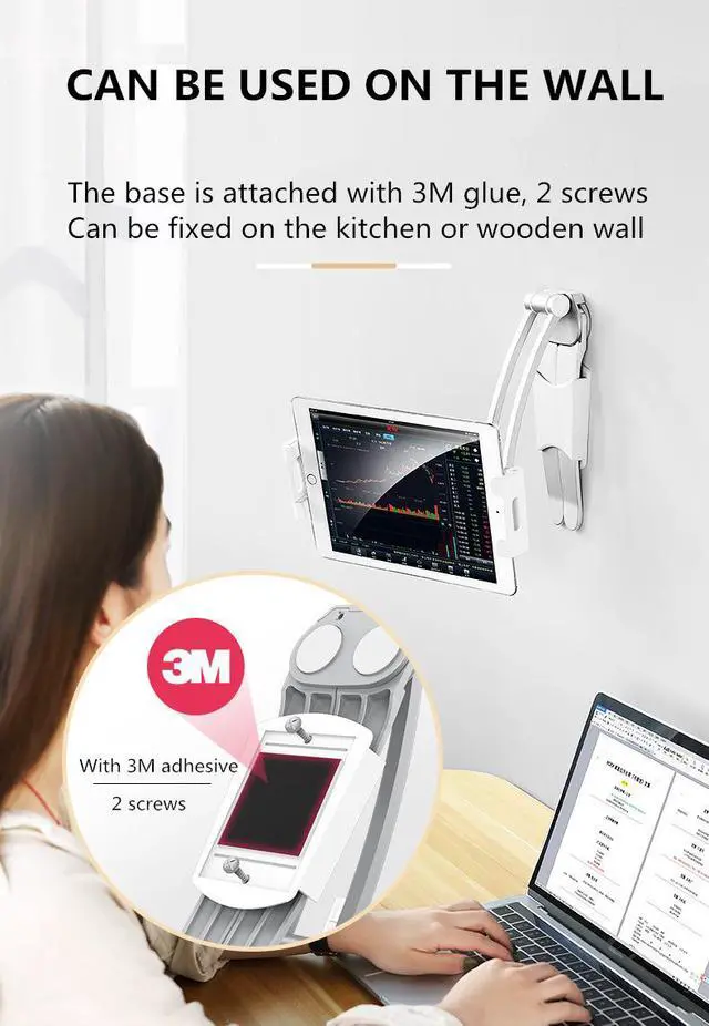 Alt view image 6 of 7 - Universal Wall or Desktop  360° Rotating Phone Holder Clips Tablet Stand Digital Kitchen Mount Stand Tablet Metal Bracket Smartphones Holders