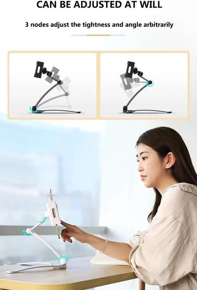 Alt view image 5 of 7 - Universal Wall or Desktop  360° Rotating Phone Holder Clips Tablet Stand Digital Kitchen Mount Stand Tablet Metal Bracket Smartphones Holders