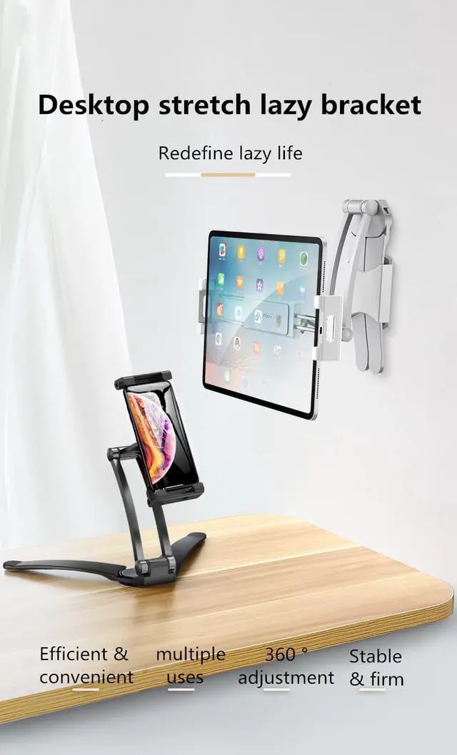 Alt view image 6 of 7 - Universal Wall or Desktop  360° Rotating Phone Holder Clips Tablet Stand Digital Kitchen Mount Stand Tablet Metal Bracket Smartphones Holders