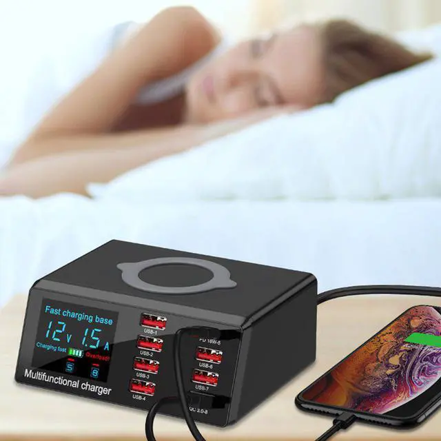 Alt view image 3 of 6 - 9 in 1 Smart chip Wireless charger station Wired USB QC3.0+PD 100W Fast Charger Station dock with LED Display desktop