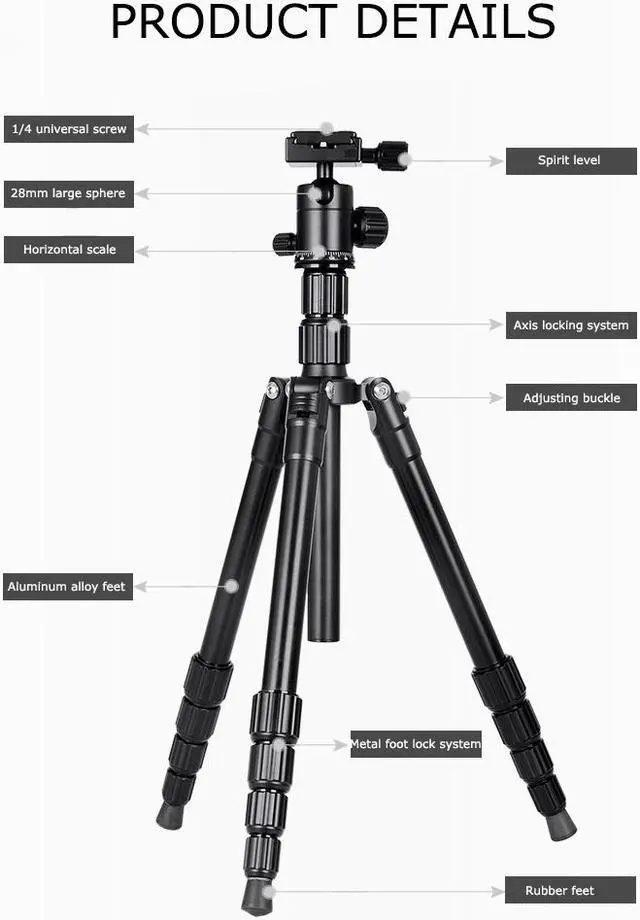 Alt view image 2 of 7 - SIROKA Professional 55 Inches  Portable Tripods for Gopro,SLR,Canera,Mobile Phone with 360 Degree Ball Head