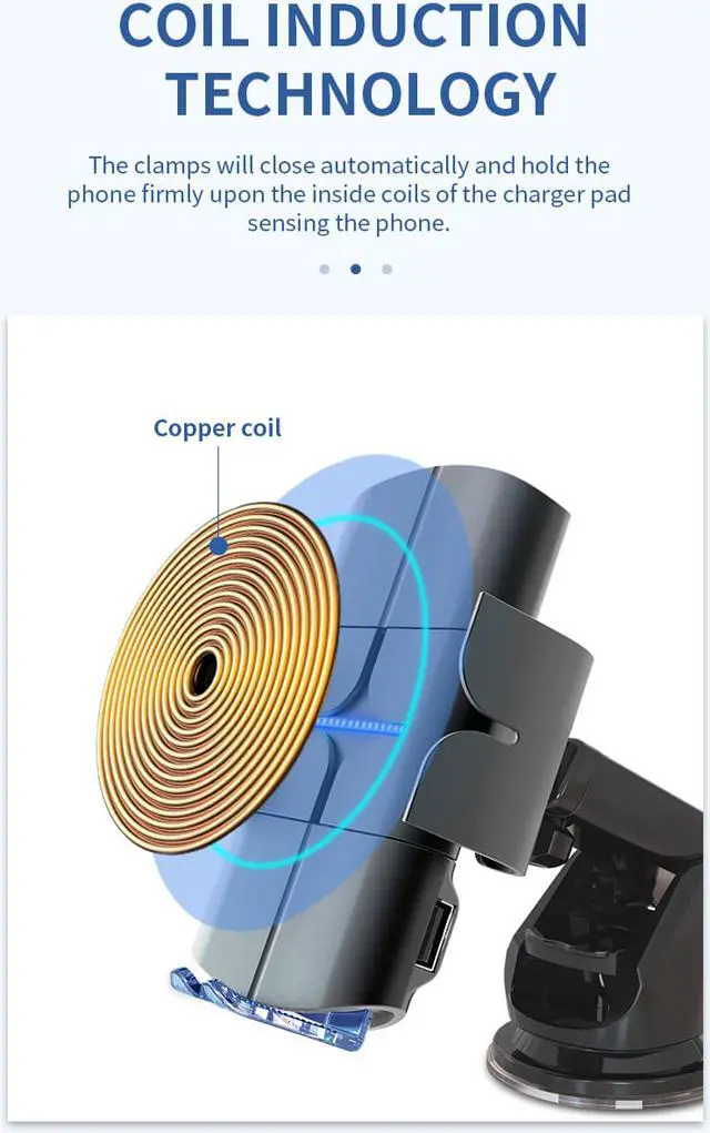 Alt view image 2 of 7 - Automatic Coil Sensor QI Wireless Car Charger LED Light Indicator Voice Message Car Charger with Car Vent Clip
