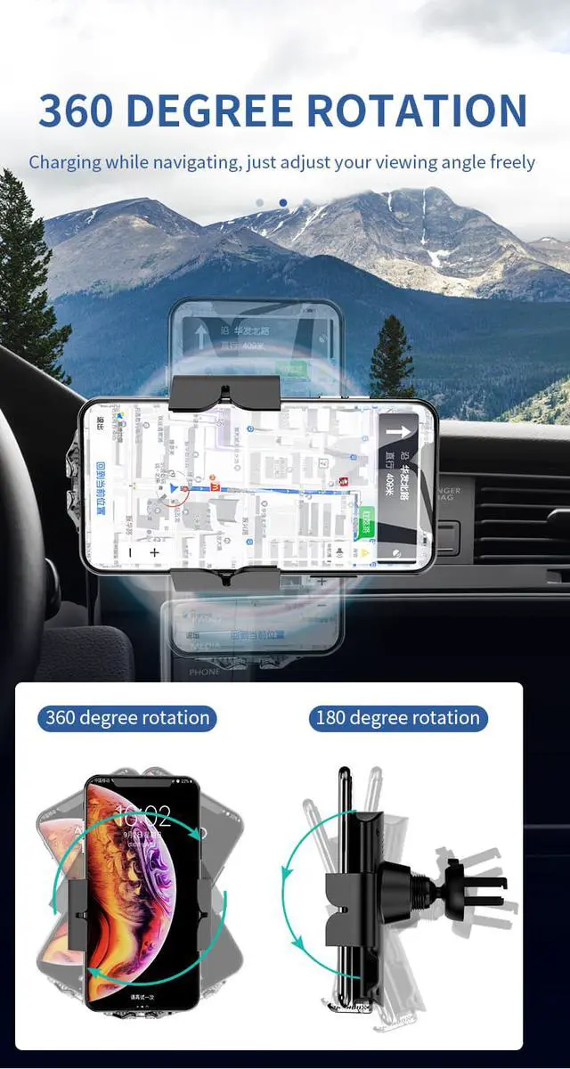 Alt view image 6 of 7 - Automatic Coil Sensor QI Wireless Car Charger LED Light Indicator Voice Message Car Charger with Car Vent Clip