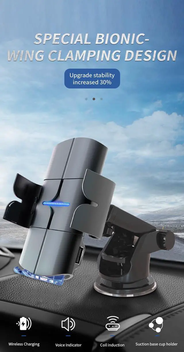 Alt view image 4 of 7 - Automatic Coil Sensor QI Wireless Car Charger LED Light Indicator Voice Message Car Charger with Car Vent Clip