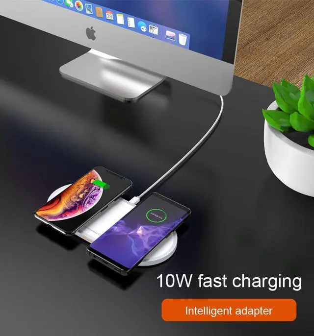 Alt view image 3 of 7 - SIROKA 2 In 1 Wireless Phone Charger 10 Watt Smart Magic Circle QI Wireless Desk Charger pad for Mobile Phones