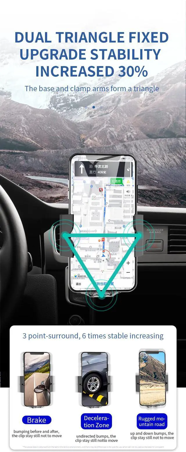 Alt view image 7 of 7 - Automatic Coil Sensor QI Wireless Car Charger LED Light Indicator Voice Message Car Charger with Car Vent Clip