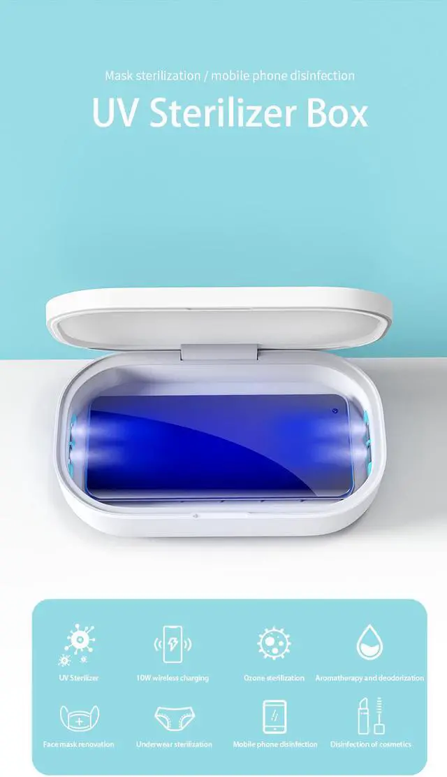 Alt view image 7 of 7 - 2 in 1 Wireless charger 10W ,Mobile Phone UVC LED Light Sterilizer Multifunctional Disinfecting box Bactericidal Lamp for Face Mask Mini Stuffs Sterilize Box