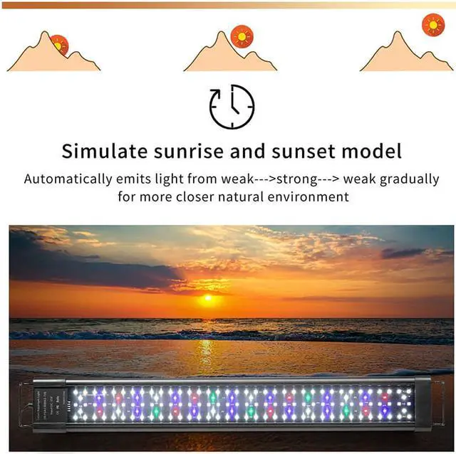 Alt view image 4 of 7 - 11.8 Inch IP68 Waterproof 18W  Sunrise and Sunset LED Aquarium Fish Tank Light  Colors Change 24/7 Luminous Mode Fish Tank Controller