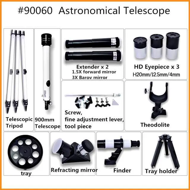 Alt view image 5 of 7 - Telescope Astronomical Manufacturer 90060 HD Professional Astronomical Refractor Telescope for Kids Learning the Stars& Planets