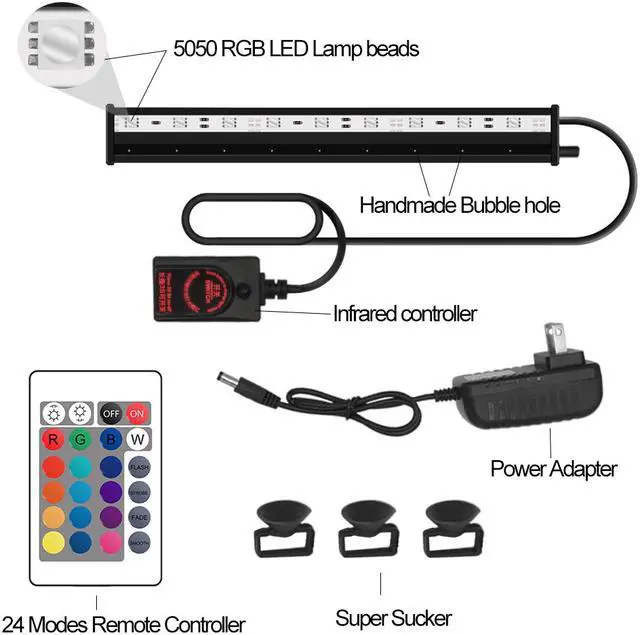 Main image of (45cm)-IP68 Waterproof RGB Aquarium Bubble Lamp Changeable Color Fish Tank Lights Amphibious Diving Lamp
