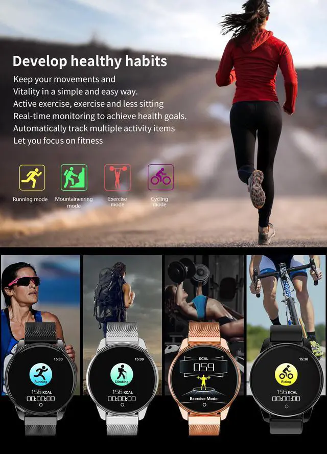 Alt view image 6 of 7 - Smart Bracelet Milan Strap Smart Watch Sports Heart Rate Blood Pressure Waterproof Silicone