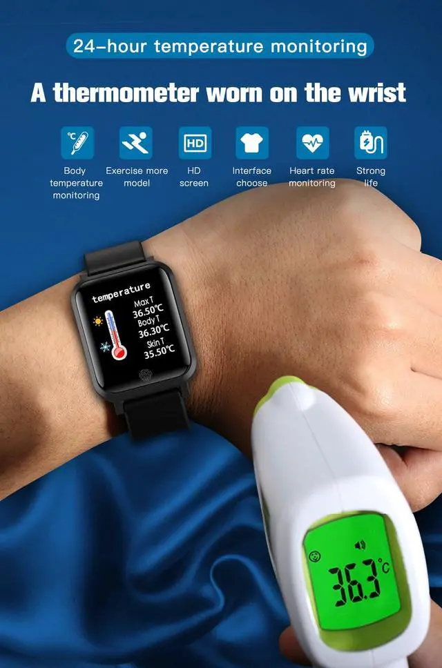 Alt view image 6 of 7 - Smart Watch Bluetooth Temperature Monitoring Smartwatch Fitness Activity Tracker Sport Watch IP67 Waterproof For IOS/ Android