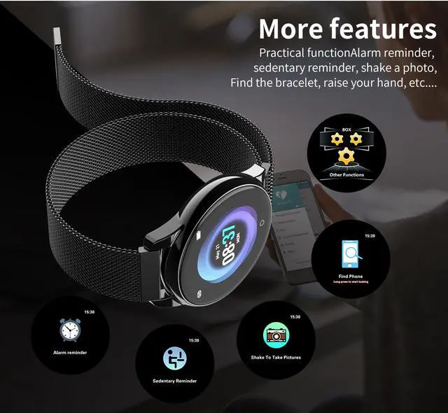 Alt view image 4 of 7 - Smart Bracelet Milan Strap Smart Watch Sports Heart Rate Blood Pressure Waterproof Silicone