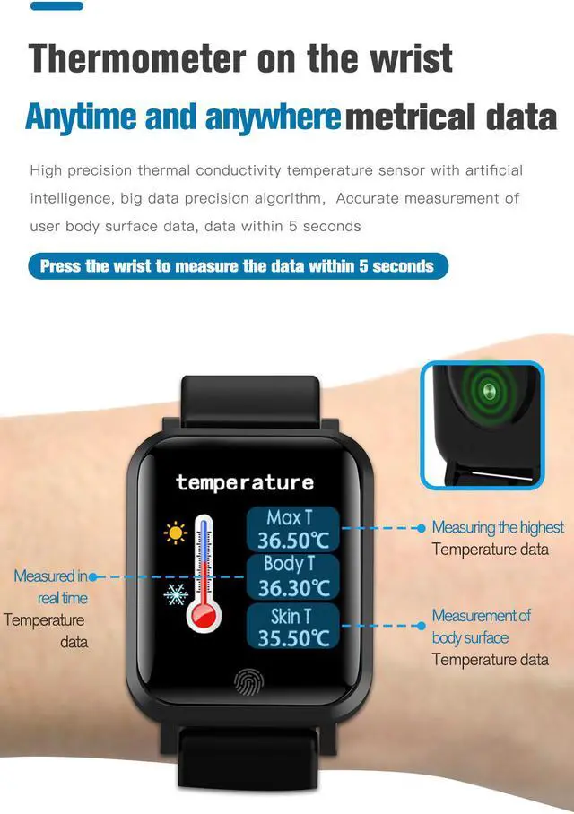Alt view image 2 of 7 - Smart Watch Bluetooth Temperature Monitoring Smartwatch Fitness Activity Tracker Sport Watch IP67 Waterproof For IOS/ Android