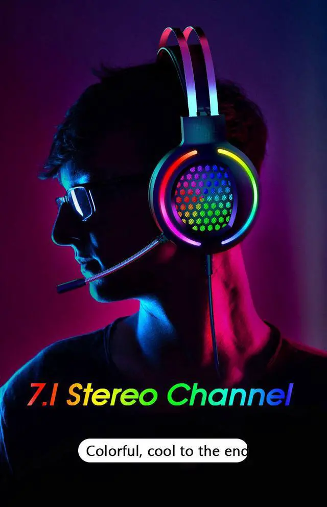 Alt view image 7 of 7 - Headphone Gaming Earphone Wired Gamer Headphone Surround Stereo Sound Headsets with Mic LED light for PC