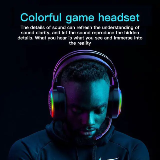 Alt view image 4 of 7 - Headphone Gaming Earphone Wired Gamer Headphone Surround Stereo Sound Headsets with Mic LED light for PC