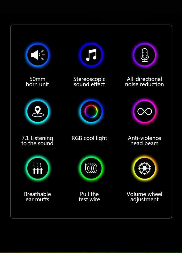Alt view image 6 of 7 - Headphone Gaming Earphone Wired Gamer Headphone Surround Stereo Sound Headsets with Mic LED light for PC