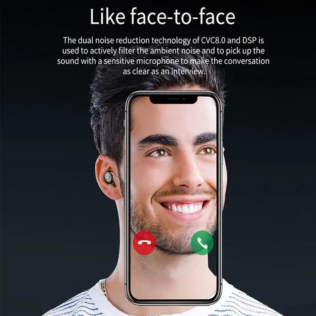 Alt view image 3 of 7 - Headset Hifi Stereo HD Call TWS Wireless Earphone Bluetooth Mini in-ear  Microphone Earbuds Waterproof with LED Power Display