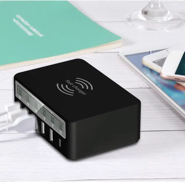 Main image of Wireless QC3.0 Wall Charger,SIROKA,7 in 1 100W 6 Ports with Wireless Charger stand fast charger station Hub for Android handsets,Tablets,Laptop,Black&White