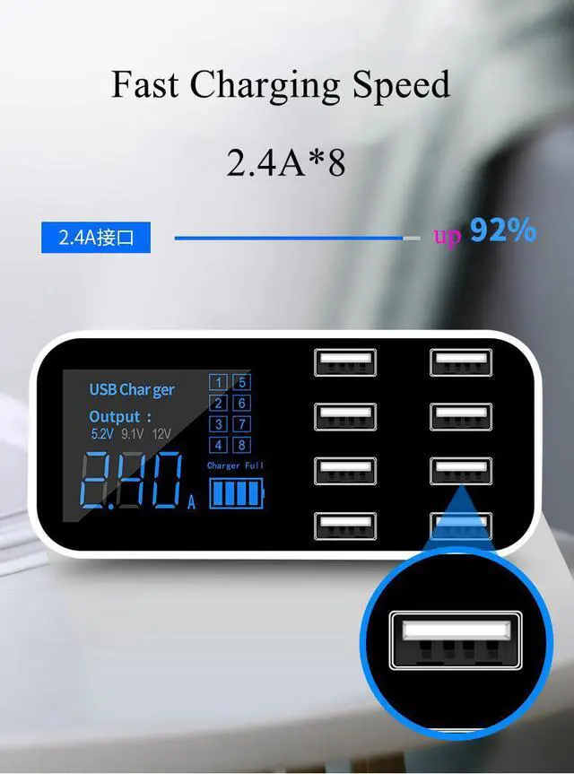 Main image of 8 Ports USB 2.4A fast charging 40W Car Charger with LED Digital Display for iphone,Android phones