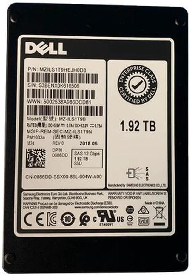 Main image of Dell 086DD 1.92TB 12GB SAS 2.5" SSD MZILS1T9HEJH0D3 MZ-ILS1T9B