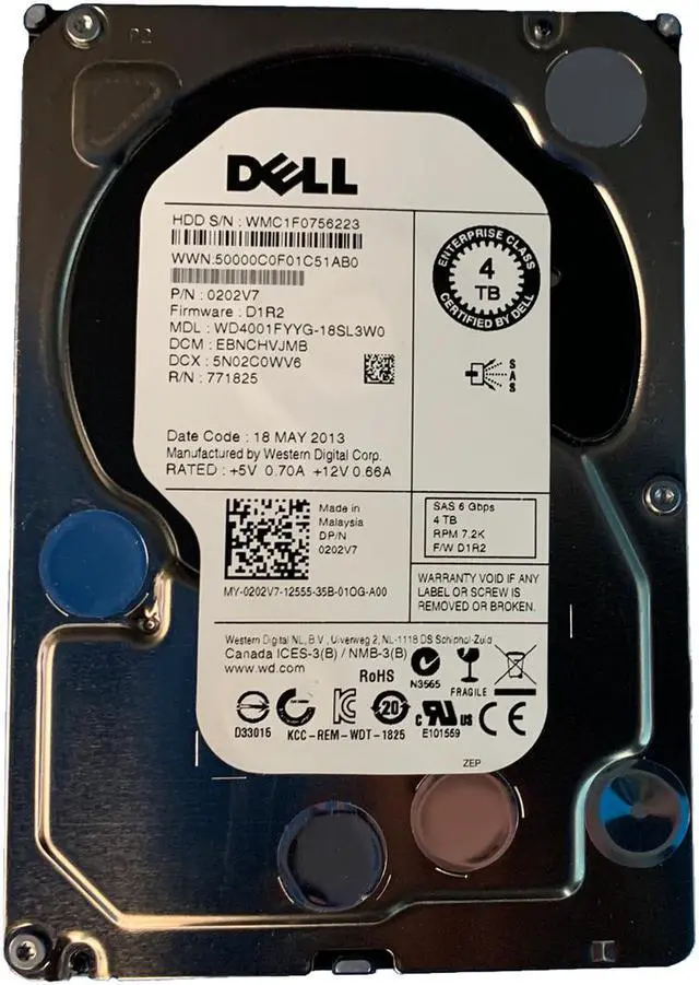 Main image of Dell 202V7 4TB NL SAS 7.2K 6GBPS 3.5" Drive WD4001FYYG-18SL3W0