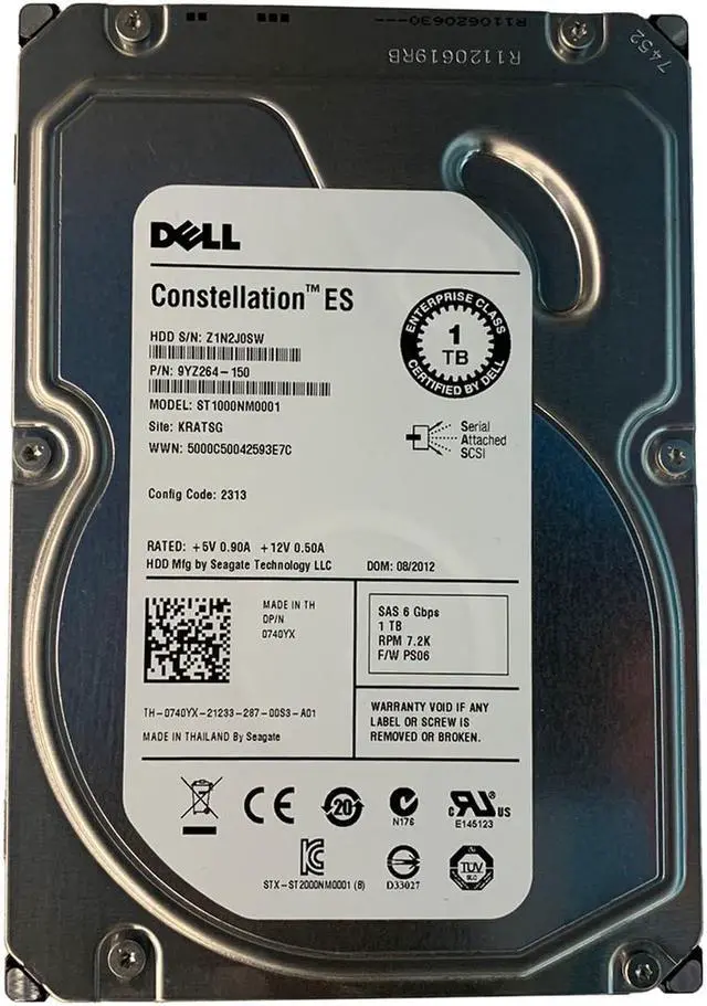 Alt view image 2 of 6 - Dell 740YX 1TB NL SAS 7.2K 6GBPS 3.5" Drive 9YZ264-150 ST1000NM0001