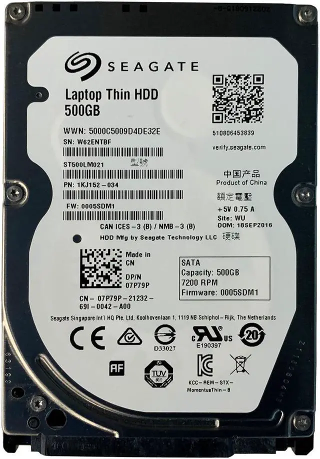 Main image of Dell 7P79P 500GB SATA 7.2K 6GBPS Laptop Thin HDD ST500LM021 1KJ152-034