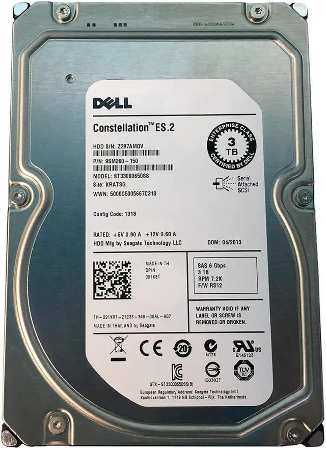 Alt view image 2 of 4 - Dell 91K8T 3TB NL SAS 7.2K 6GBPS 3.5" Drive ST33000650SS 9SM260-150