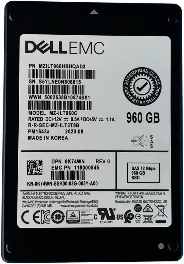 Main image of Dell K74WN 960GB SAS 12GBPS 2.5" SSD MZILT960HBHQAD3 MZ-ILT960C