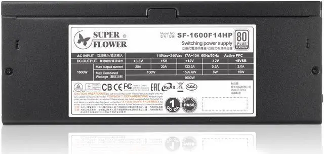 Alt view image 5 of 7 - Super Flower Leadex Platinum 1600W 80+ Platinum, 10 Years Warranty, ECO Fanless & Silent Mode, Full Modular Power Supply, Dual Ball Bearing Fan, SF-1600F14HP