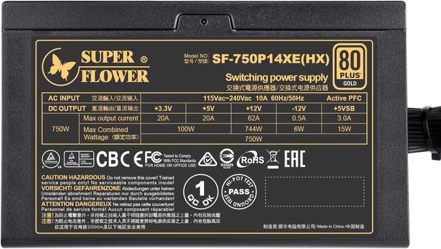 Alt view image 4 of 7 - Super Flower Legion Gold HX 750W 80+ Gold, Ultra Flexible Flat Ribbon Cables, LLC & DC-DC Design, Semi-passive Fan Operation, Non-Modular Power Supply, HLB Fan, 5 Year Warranty, SF-750P14XE(HX)(750W)