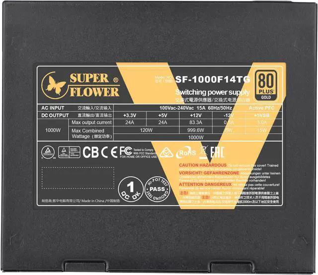 Alt view image 3 of 5 - Super Flower Leadex V Gold PRO 1000W ATX 80 PLUS GOLD Certified Power Supply, Smallest 130mm 1000W ATX PSU, Patent Super Connectors, Full Modular, Ultra-Flexible Flat Ribbon Cab, SF-1000F14TG