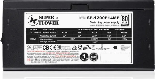 Alt view image 5 of 7 - Super Flower Leadex Platinum SE 1200W 80+ Platinum, 10 Years Warranty, ECO Fanless & Silent Mode, Full Flat Ribbon Modular Power Supply, Dual Ball Bearing Fan, SF-1200F14MP V2