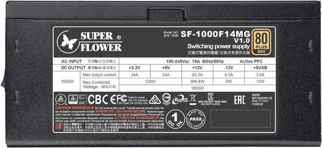 Alt view image 5 of 7 - Super Flower Leadex Gold SE 1000W 80+ Gold, 10 Years Warranty, ECO Fanless & Silent Mode, Full Modular Power Supply, Dual Ball Bearing Fan, SF-1000F14MG