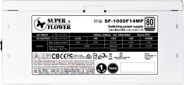 Alt view image 5 of 7 - Super Flower Leadex Platinum SE 1000W 80+ Platinum White | 10 Years Warranty | ECO Fanless & Silent Mode | Full Flat Ribbon Modular | Dual Ball Bearing Fan | SF-1000F14MP V2 (WH)
