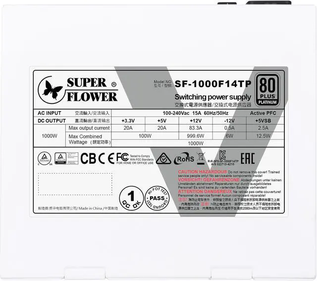 Alt view image 4 of 7 - Super Flower Leadex V Platinum PRO White 1000W ATX 80 PLUS PLATINUM Certified Power Supply, Smallest 130mm 1000W ATX PSU, 10 Years Warranty, Patent Super Connectors, Full Modular, SF-1000F14TP(WH)
