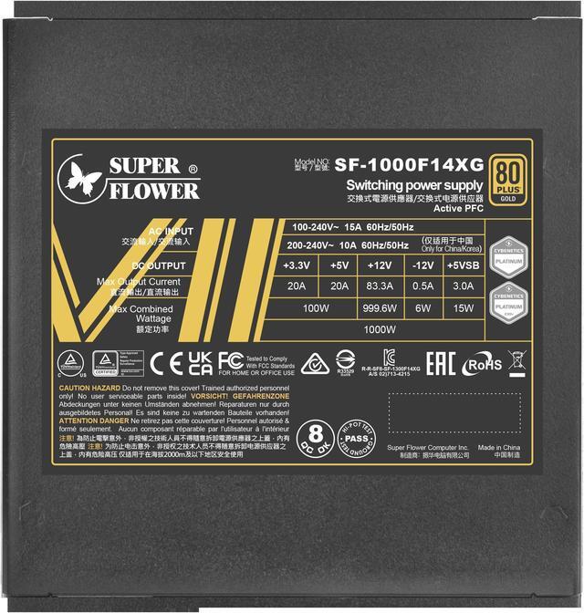 Alt view image 7 of 7 - Super Flower Leadex VII XG 1000W 80+ Gold, Cybenetics Platinum, Full Modular, ATX 3.1 & PCIe 5.1, W/12VHPWR Cable (2x8pin - 16pin native cables) , Power Supply, FDB Fan, SF-1000F14XG, Black version