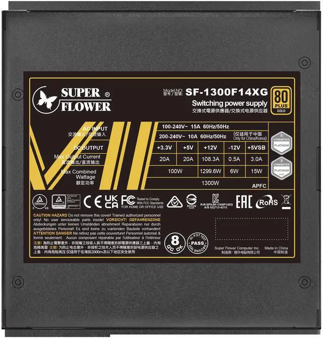 Alt view image 6 of 6 - Super Flower Leadex VII XG 1300W 80+ Gold, Cybenetics Platinum, Full Modular, ATX 3.1 & PCIe 5.1, W/12VHPWR Cable (2x8pin - 16pin native cables) , Power Supply, FDB Fan, SF-1300F14XG, Black version