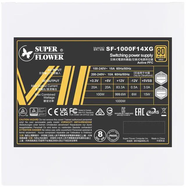 Alt view image 7 of 7 - Super Flower Leadex VII XG 1000W 80+ Gold White, Cybenetics Platinum, Full Modular, ATX 3.1 & PCIe 5.1,12VHPWR Cable (2x8pin-16pin native cables) , Power Supply, FDB Fan, SF-1000F14XG, White version