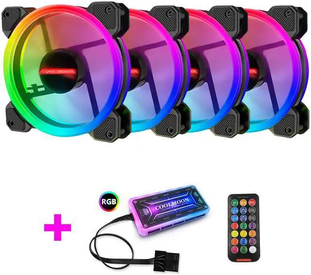Main image of COOLMOON Computer Case PC Cooling Fan RGB Adjust 120mm Quiet + IR Remote Controller set (4 fans)