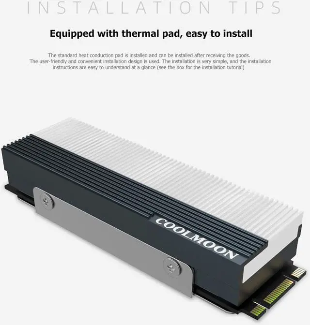 Alt view image 4 of 7 - CoolMoon M.2 SSD 2280 ARGB Heasink, M.2 Solid State Drive RGB Radiator, Hard Drive Cooling Vest, 5V M/B SYNC