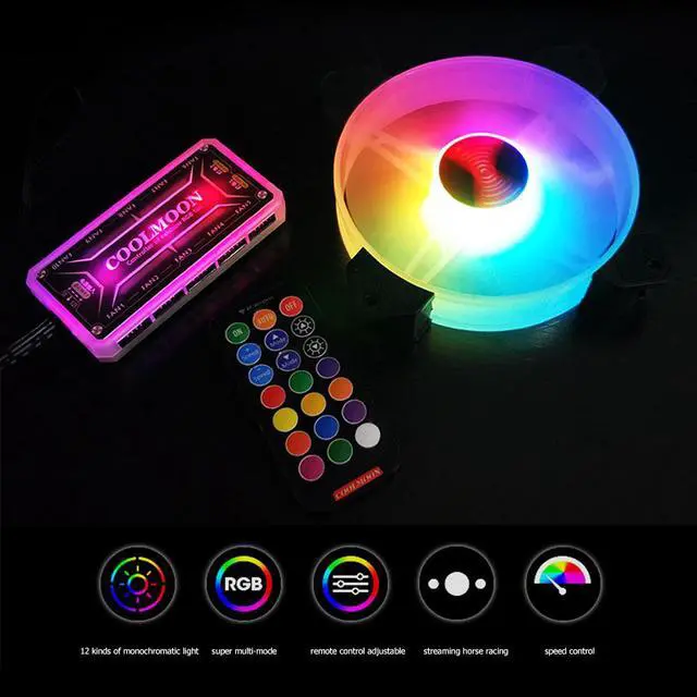 Alt view image 6 of 6 - COOLMOON Computer Case Fan PC Cooling Fan RGB Adjust 120mm Quiet + IR Remote