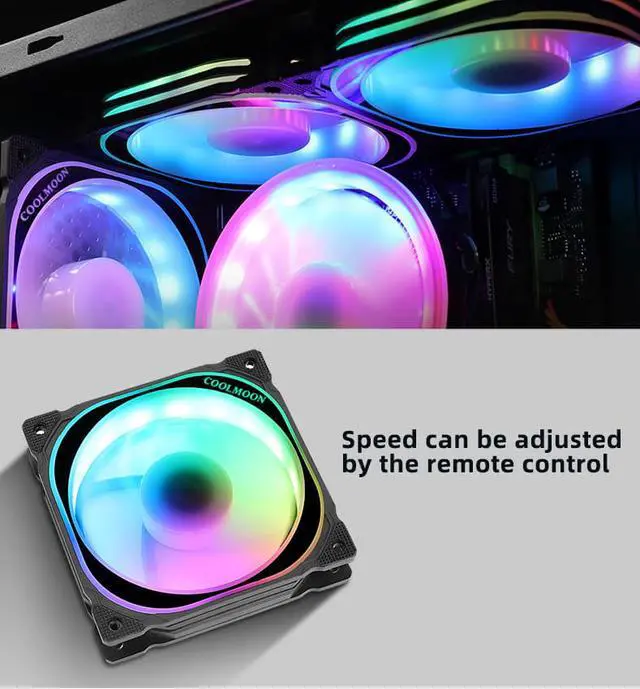 Alt view image 6 of 6 - COOLMOON 120mm Chassis RGB Cooling Fan 12V 6Pin Silent Fan for Desktop PC with IR Remote Controller