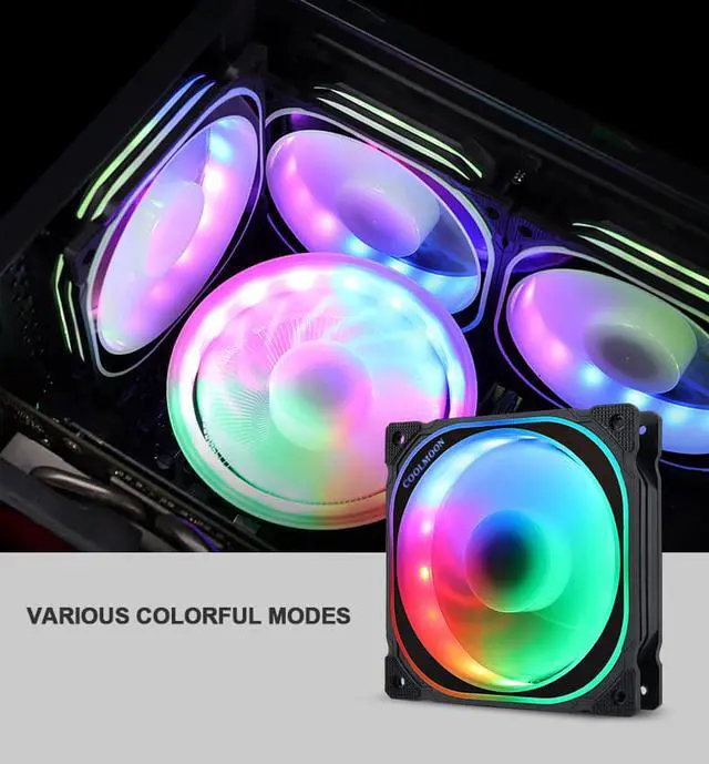 Alt view image 3 of 6 - COOLMOON 120mm Chassis RGB Cooling Fan 12V 6Pin Silent Fan for Desktop PC with IR Remote Controller