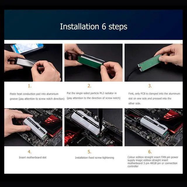 Alt view image 3 of 6 - M.2 2280 SSD Heatsink 5V 3Pin ARGB M.2 NVME NGFF SSD Solid State Drive Hard Disk Heat Sink Radiator Cooler Vest Thermal Pads