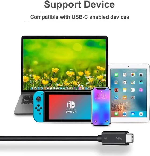 Alt view image 4 of 7 - Thunderbolt 3 Cable Intel Certified 40Gbps, 100W (20V, 5A) Charging 1.6ft USB C Compatible Support 5K @60HZ Display Data Transfer Cable for Monitor, External SSD, eGpu, USB-C Docking Station