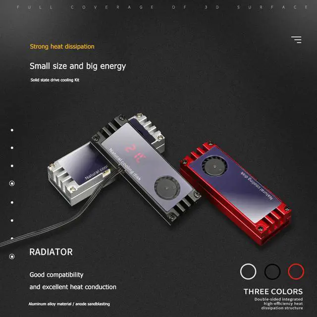 Alt view image 4 of 7 - M.2 SSD Radiator with Temperature Display Aluminum Heatsink with Thermal Pad Desktop PC Thermal Gasket (Color:Red)