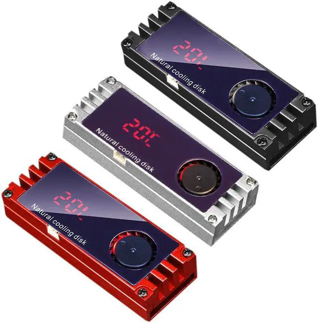 Alt view image 7 of 7 - M.2 SSD Radiator with Temperature Display Aluminum Heatsink with Thermal Pad Desktop PC Thermal Gasket (Color:Red)