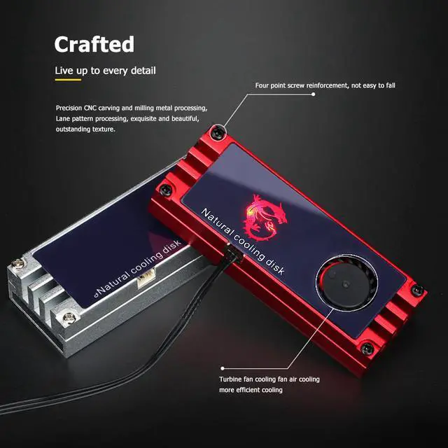 Alt view image 5 of 7 - M.2 SSD Radiator with Temperature Display Aluminum Heatsink with Thermal Pad Desktop PC Thermal Gasket (Color:Red)
